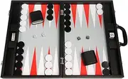 19-inch Premium Backgammon Set - Large Size - Black Board, White and Scarlet Red Points