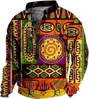 [HanzhuoLG] Men's Vintage Western Tribe Print Henry Neck T Shirt Spring Autumn Outdoor Sports Tactical Long Sleeve Tshirts Color9 L
