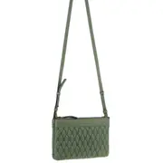 Pierre Cardin Soft Leather Pleated-Design Cross Body Bag - Sage