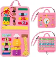AUZUU 27 in 1 Toddler Toys Preschool Travel Educational Toys Learn Basic Dressing Skills Sensory Toys 1 2 3 4 Years Old Boys Girls Birthday Kids (Pink) (lb-001)
