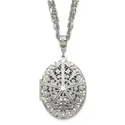 16.00 Inch 1928 Jewelry Silver-Tone Fligree 42mm Oval Locket 16 Double Chain Necklace Holds 2 Photos