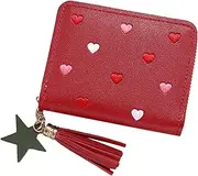 [Generic] Girls' Cute Wallet with Zipper Coin Purse - Pu Leather Novelty Wallets with 4 Card Holders, Red, Casual