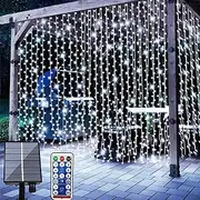 Leona Co Solar Curtain Lights Outdoor, 3x3m, 200 LED, Solar String Lights for Pool Glass Fence Handrail Railing Eaves Wall Pavilion Wedding Arch Decoration-Waterproof (Cool White)