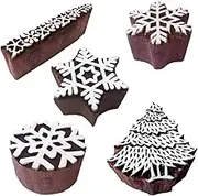 Royal Kraft Rural Shapes Snowflake and Tree Wood Block Print Stamps (Set of 5)