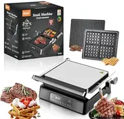 Electric Grill Panini Press, 1800W Smart Sandwich Toaste Maker with 5 Auto Modes and Non-Stick Coated Plates,180°Flip,LED Touch Panel, 60-230℃ Tempe Control, 1H Timer, Waffle Maker for Home Kitch