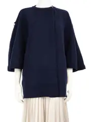 Navy Wool C Logo Knit Oversized Cardigan