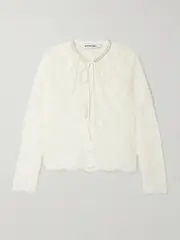 [Self-Portrait] Self-Portrait - Cape-effect Scalloped Embellished Lace Blouse - White - UK 14 UK 14 White
