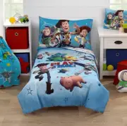 Disney Toy Story Toddler Cot Bed Comforter Sheet Set 4 Piece Bedding Blue