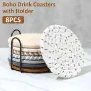 8Pcs Cup Mat Absorbent Cup Pad Heat-Resistant Table Mat Handmade Woven ❉