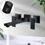Bathroom Tub Vanity Swivel Water Spout Outlet Hot Cold Twin Taps Black Set