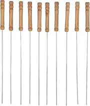 10Pcs Stainless Steel Kebab Skewers for Grilling, 30cm Heavy Duty Kabob Skewers with Wooden Handle, BBQ Skewers for BBQ Skewers, Shabu Shabu, Fast Food Skewers