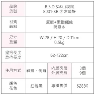 【冰山袋鼠】非常莓好 - 織帶拼接多隔層斜背包 - 紅磚黑(8001-KR)