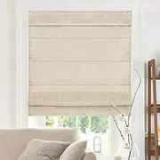 CHICOLOGY - RMBF3564 Cordless Roman Shades Cross-Hatched Modern Fabric Cascade Window Blind Treatment, 35" W X 64" H, Belgian Flax (Privacy & Light Filtering)