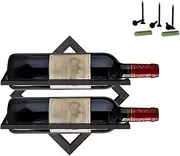Wall Mounted Wine Rack, Wine Stemware Rack Metal Hanging Wine Glass Display Holder Holds 2 Bottles, Modern Bar Liquor Bottle Display Shelf Multifunctional for Kitchen Dining Room Bar