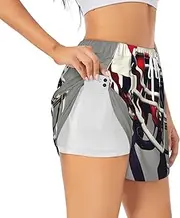 [WURTON] American Football Print Exercise Gym Workout Shorts Women's Athletic Shorts Dual-Layered Yoga Running Shorts