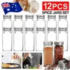 12pcs Condiment Storage Container Spice Jars Square Glass Containers Clear