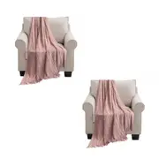 SOGA 2X Pink Textured Knitted Throw Blanket