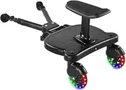 Universal Stroller Board Kids Buggy Pushchair Jogger Travel Pram Foldable Buggy Board Detachable Stand Connector Widened Anti-Slip Board with and Wheels (with Color Light Wheels)