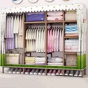 Portable Closet Canvas Wardrobe 26mm Thickened Steel Pipe with 3 Clothes Rails and 9 Shelves Quick and Easy to Install for Protecting Clothes and Shoes,B
