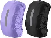 uxcell 30-40L Waterproof Backpack Rain Cover, 2 Pcs Non-Slip Backpack Cover with Vertical Reflective Strap Stay Dry for Hiking, Camping, Hunting, S, Black/Purple