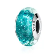 SOLID Sterling Silver Aqua Green Faceted Murano Glass Charm - AVILIA Designs