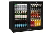 Commercial Under Bench Black Glass Double Door Bar Fridge Energy Efficient