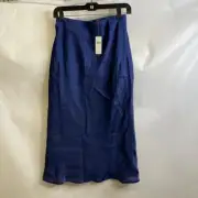 ANTHROPOLOGIE Liquid Shine Bias-Cut Skirt Women's Size XS Dark Blue