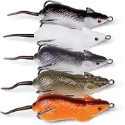 Rat Lure, Rat Fishing Lure 5Pcs Biomimetic 2.36" Mouse Lures 3D Realistic Fishing Lures with 2 Sharp for River, Stream, Lake