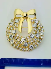 Signed Lia Lianna Vintage 1980s-90s 60-Large Clear Crystal Wreath Pin Brooch New