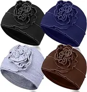 [TSKNOMO] 4 Pieces Chemo Headwear Set for Women, Breathable Cancer Headwear, Elastic Chemo Hats for Women with Hair Loss