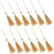 Alipis 12pcs Halloween Broom Wizard Accessory Grout Decorations Brooms Scrubber Miniature Mug House Accessories Tree Plunger Costume Erasers Witch Yellow Wood