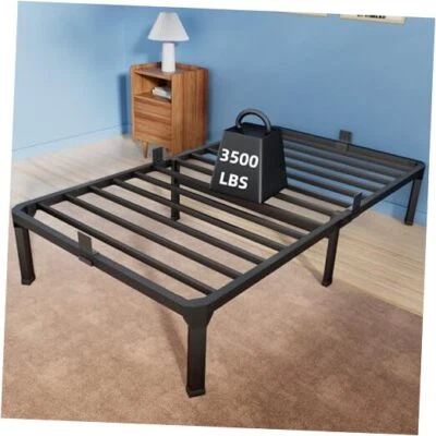 14 Inch Size Bed Frame with Mattress Slide Stopper - Single Black Twin Modern