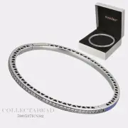 Authentic Pandora Silver Hearts Blue Enamel CZ Bangle w/ BOX 6.3" 590537EN82-1