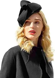 HIMESPORT Wool Felt Flower Fascinator Hats for Women Wedding Cocktail Tea Party Dress Pillbox Hat