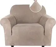 Smarcute Stretch Suede Armchair Cover Couch Cover for Chair Slipcover Furniture Cover for Armchairs Crafted from Water Repellent Thick Comfy Rich Fabric (1 Seater, Sand)