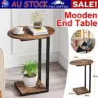 Small Space C-Shaped Wood End Table Sofa Side Table with Metal Frame Brown
