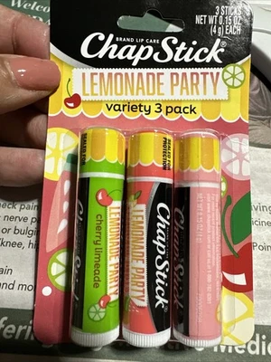 Chapstick Lemonade Party Pack! Cherry Limeade, Watermelon, Pink Lemonade! New!