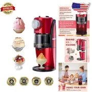 Stainless Steel Shaved Ice Machine - Retro Red Snow Cone Maker with 2 Molds
