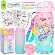 Decorate Your Own Water Bottle Kits for Girls Age 4-15, Unicorn Gem Stickers DIY Toys with Light Glow in The Dark, Arts and Crafts for Kids Ages 8-12, Birthday Gifts for Girls Age 5 6 7 8 9 10