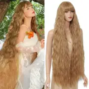 Long Wavy Wig with Bangs for Women, Long Brown Bangs Wig,Natural Looking Synt...