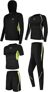 [GUANYUA] 2||5||6-Pcs Men's Compression Run Jogging Suits Clothes Sports Set Long T-Shirt Pants Gym Fitness Workout Tights Clothing 5-Pcs-M-M