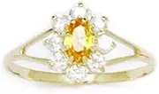 [JewelryWeb] 14ct Yellow Gold Yellow CZ Simulated Diamond Size K 1/2 Oval Flower Teen Ring