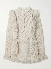 [Zimmermann] Zimmermann - Illuminate Cornelli Ruffled Linen And Silk-blend Guipure Lace Mini Dress - Cream - 3 3 Cream