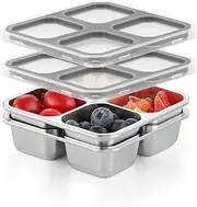 Misichao Stainless Steel Snack Boxes with 4 Compartments | Reusable Snack Containers Small Bento Lunch Box for Kids Adults Divided Meal Prep Containers for School Work and Travel 2 Pack