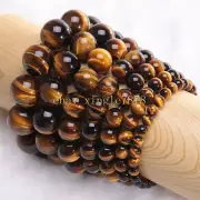 Genuine 6mm-20mm Natural Yellow Tiger's Eye Round Gems Beads Bracelet 7.5" AAA+