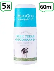 5 X Moogoo 60ml Fresh Cream Deodorant - Natural, Long-Lasting Protection