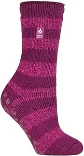 [HEAT HOLDERS] | SockShop | Ladies Winter Warm Thermal Slipper Socks with Gripper | Holly Design | Slip Resistant Grip Sole | TOG 2.34 | Women's UK 4-8 / US 5-9 | Deep Fushcia/Berry