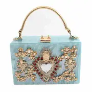 Luxury Acrylic Box Evening Clutch Bags Women Diamond Handbag for Female Shoulder Bag Pearl Heart-shaped Purse