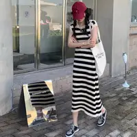 在飛比找蝦皮商城優惠-胖胖美依 毛衣裙 針織裙條紋裙 背心裙 無袖洋裝空寬鬆顯瘦外