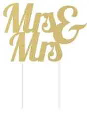 Mrs & Mrs Wedding Gold Glitter Cake Topper Decoration Pk 1